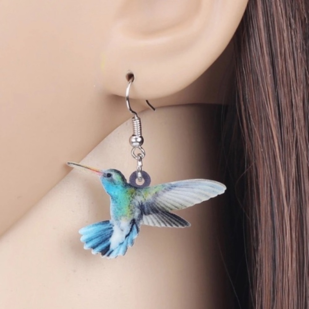 BOGO Hummingbird Earrings Dangle Drop Blue Acrylic - Picture 7 of 8